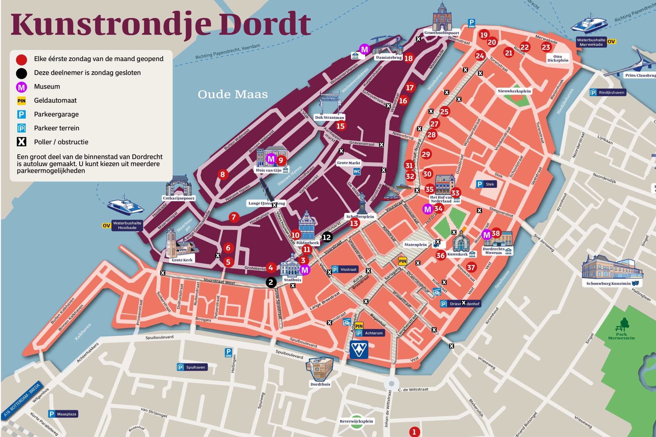 Plattegrond van de binnenstad met de deelnemers